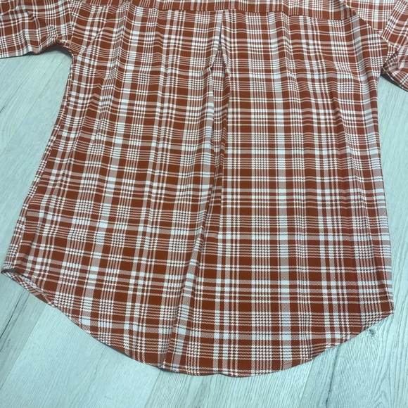 Rust and White Plaid Oversized Button Down Shirt - Picture 6 of 7